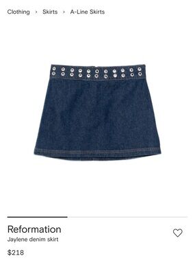 Reformation Dark Blue Jean A-Line Skirt with Eyelet Waist
